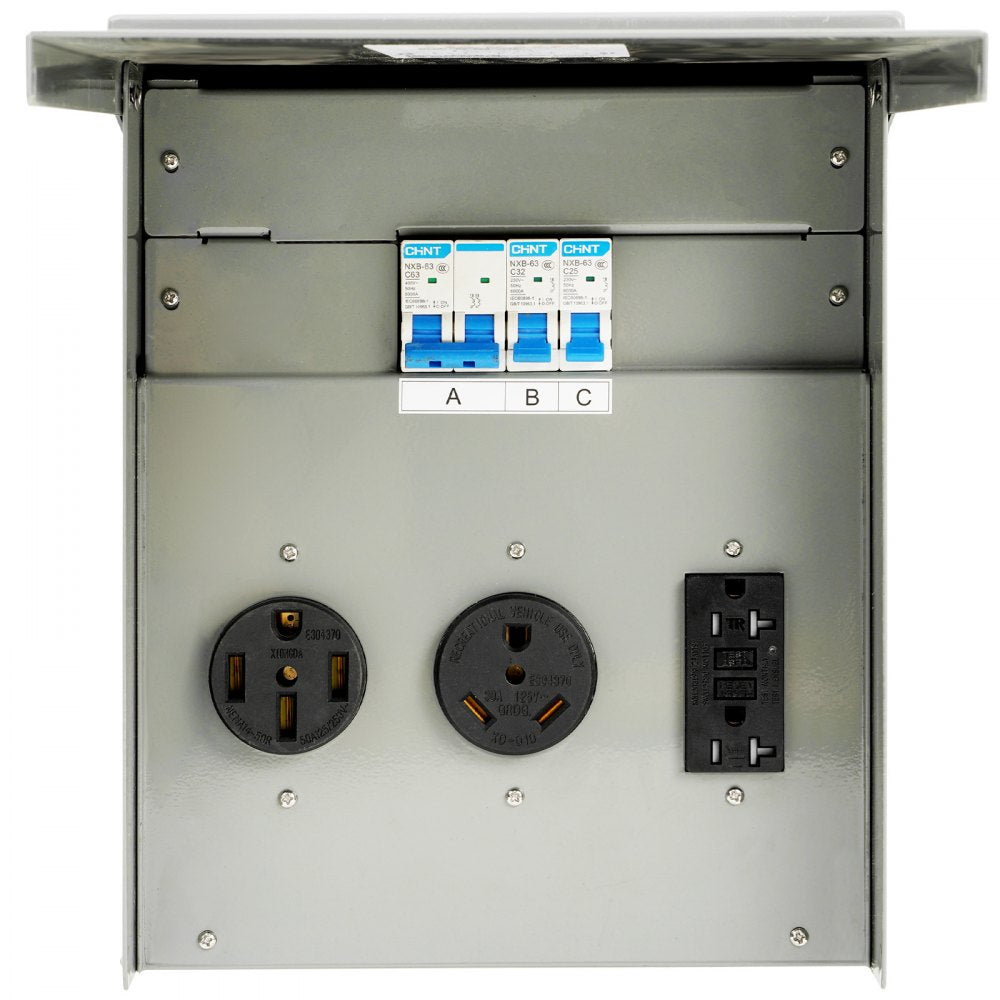 RV-30A/50A - Weatherproof 125/250V Power Outlet Panel for RVs & Construction
