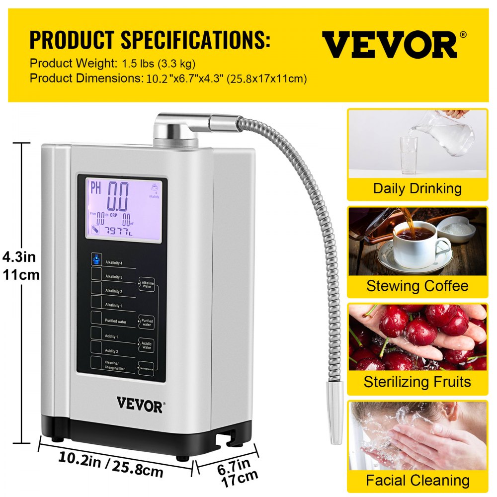 EHM-729 - 3.8" LCD Water Ionizer with 7 pH Options