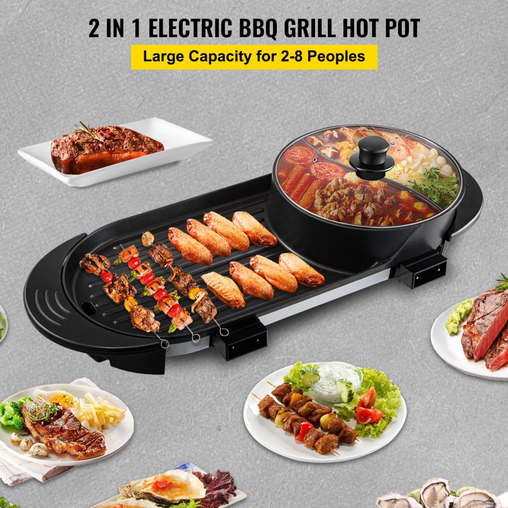 PC-8002 - 2-in-1 Indoor Grill & Hot Pot with 2200W Power