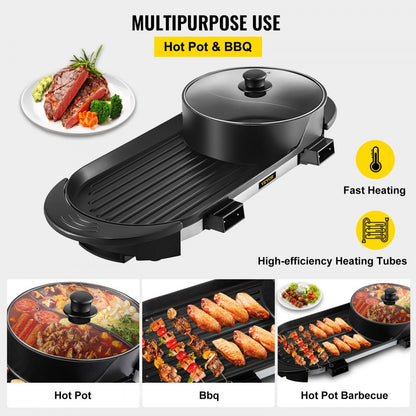 PC-8002 - 2-in-1 Indoor Grill & Hot Pot with 2200W Power