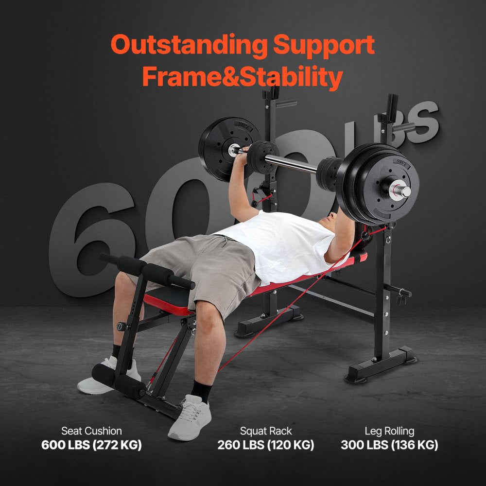SJ7805 - Heavy-Duty Weight Bench with Squat Rack & Adjustable Backrest