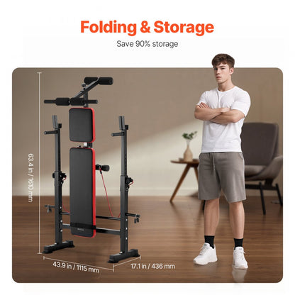 SJ7805 - Heavy-Duty Weight Bench with Squat Rack & Adjustable Backrest