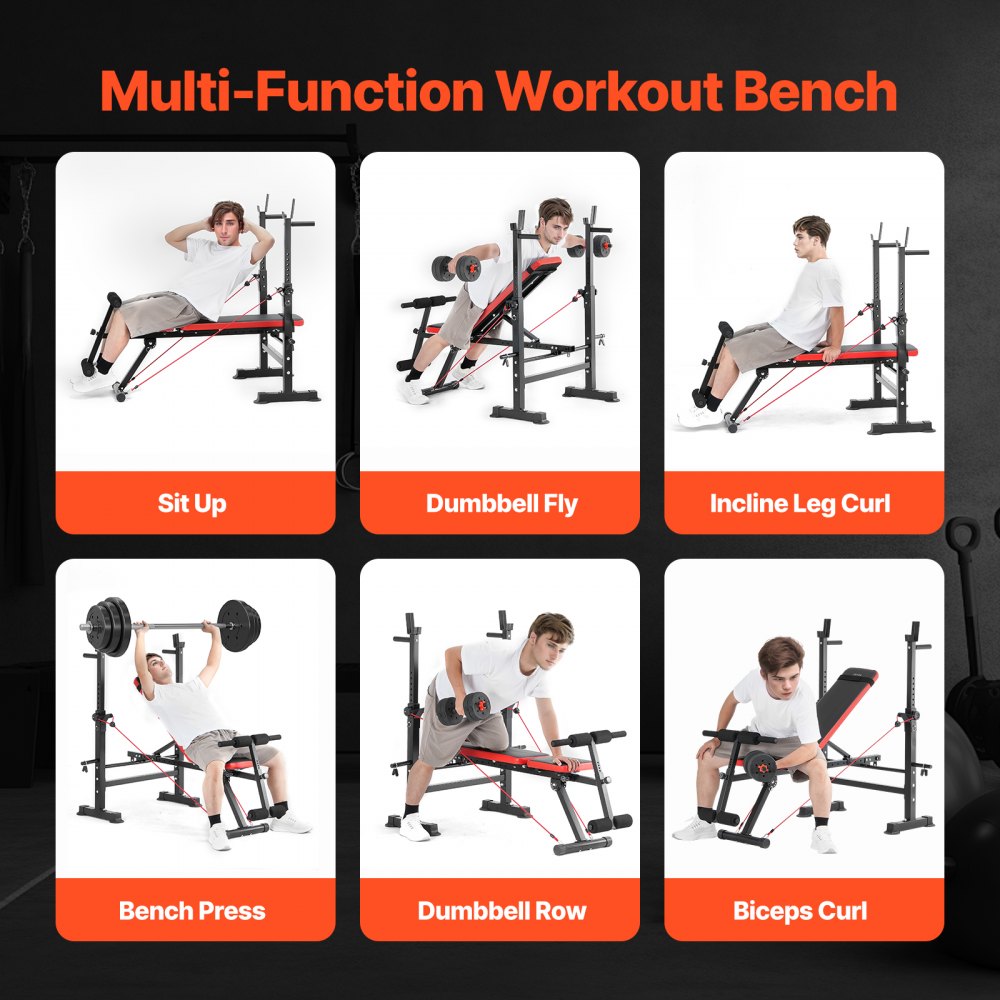 SJ7805 - Heavy-Duty Weight Bench with Squat Rack & Adjustable Backrest