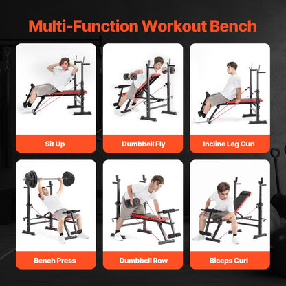 SJ7805 - Heavy-Duty Weight Bench with Squat Rack & Adjustable Backrest