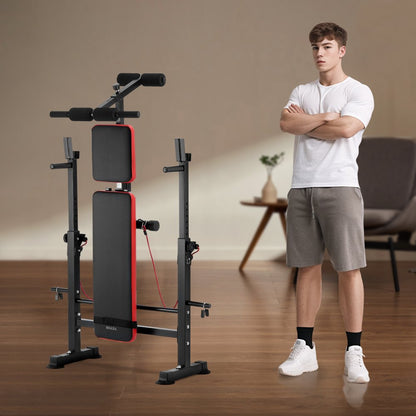SJ7805 - Heavy-Duty Weight Bench with Squat Rack & Adjustable Backrest