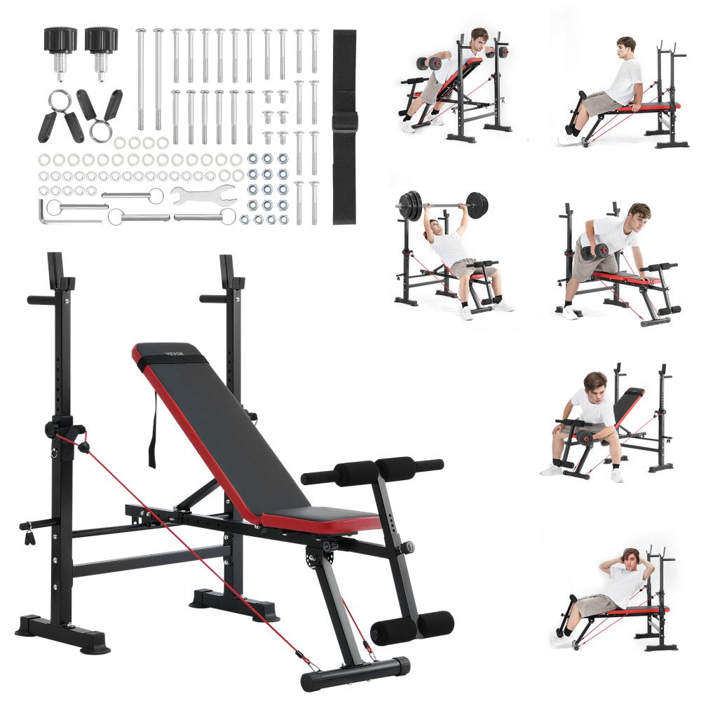 SJ7805 - Heavy-Duty Weight Bench with Squat Rack & Adjustable Backrest