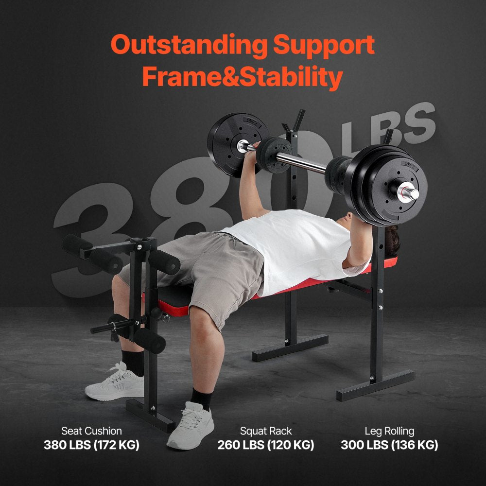 SJ7821 - Adjustable Weight Bench with Squat Rack, Supports 380 lbs