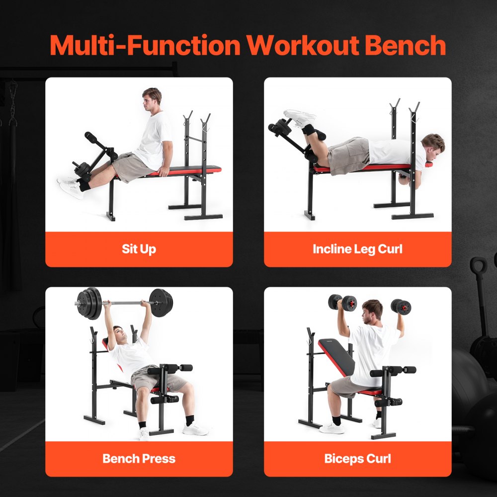 SJ7821 - Adjustable Weight Bench with Squat Rack, Supports 380 lbs