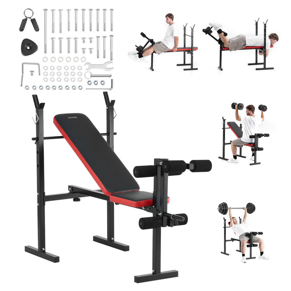 SJ7821 - Adjustable Weight Bench with Squat Rack, Supports 380 lbs