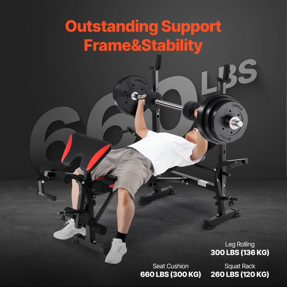 SJ7810 - Foldable Weight Bench with Squat Rack & 660 lbs Capacity