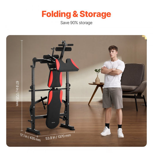 SJ7810 - Foldable Weight Bench with Squat Rack & 660 lbs Capacity