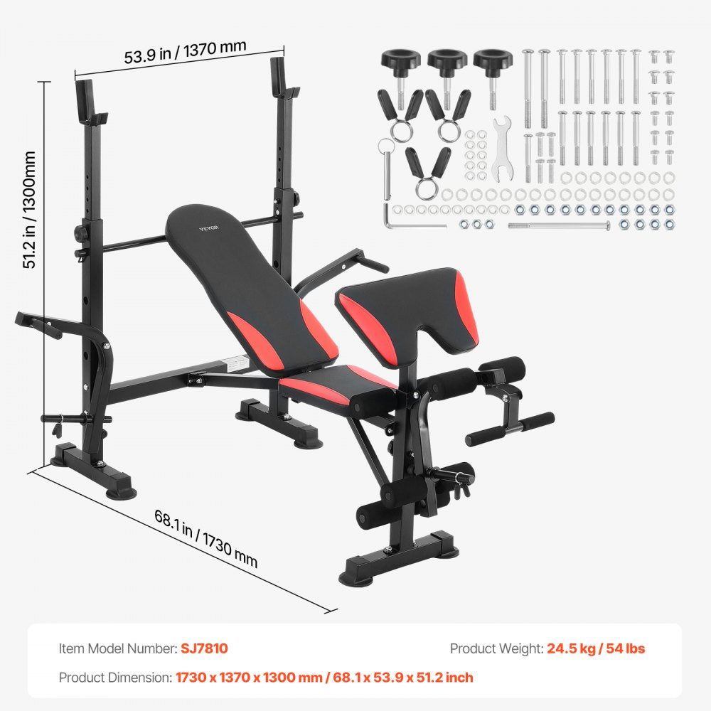 SJ7810 - Foldable Weight Bench with Squat Rack & 660 lbs Capacity