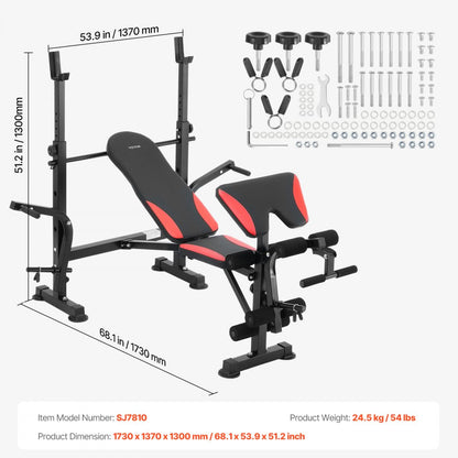 SJ7810 - Foldable Weight Bench with Squat Rack & 660 lbs Capacity