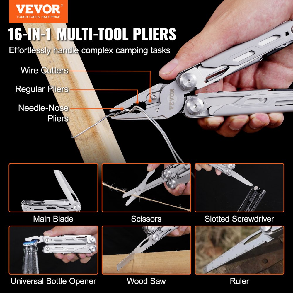 GHK6B - Durable 16-in-1 Stainless Steel Multitool Pliers for Outdoors