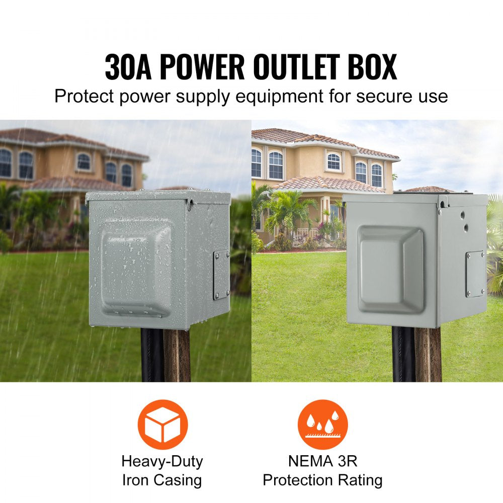 RV-30A - Durable Weatherproof 30 Amp RV Power Outlet Box with Lockable Panel