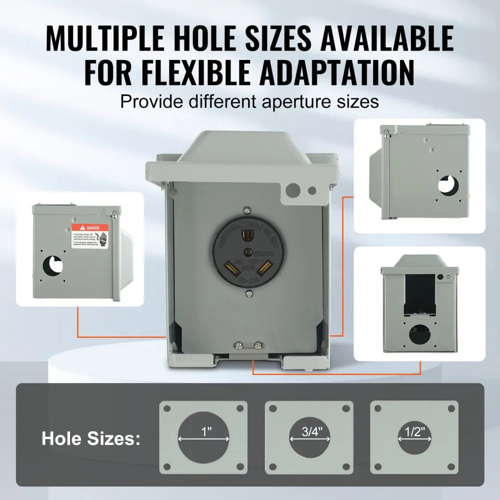 RV-30A - Durable Weatherproof 30 Amp RV Power Outlet Box with Lockable Panel