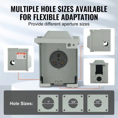RV-30A - Durable Weatherproof 30 Amp RV Power Outlet Box with Lockable Panel