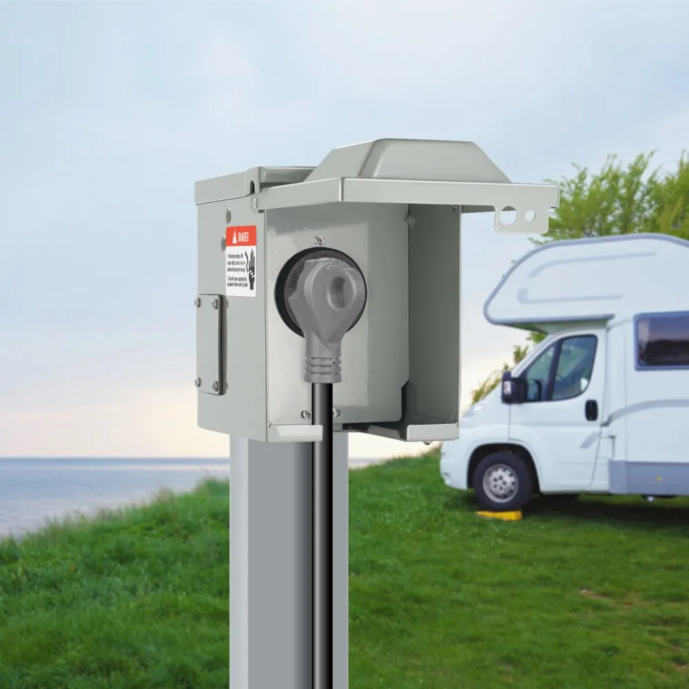 RV-30A - Durable Weatherproof 30 Amp RV Power Outlet Box with Lockable Panel