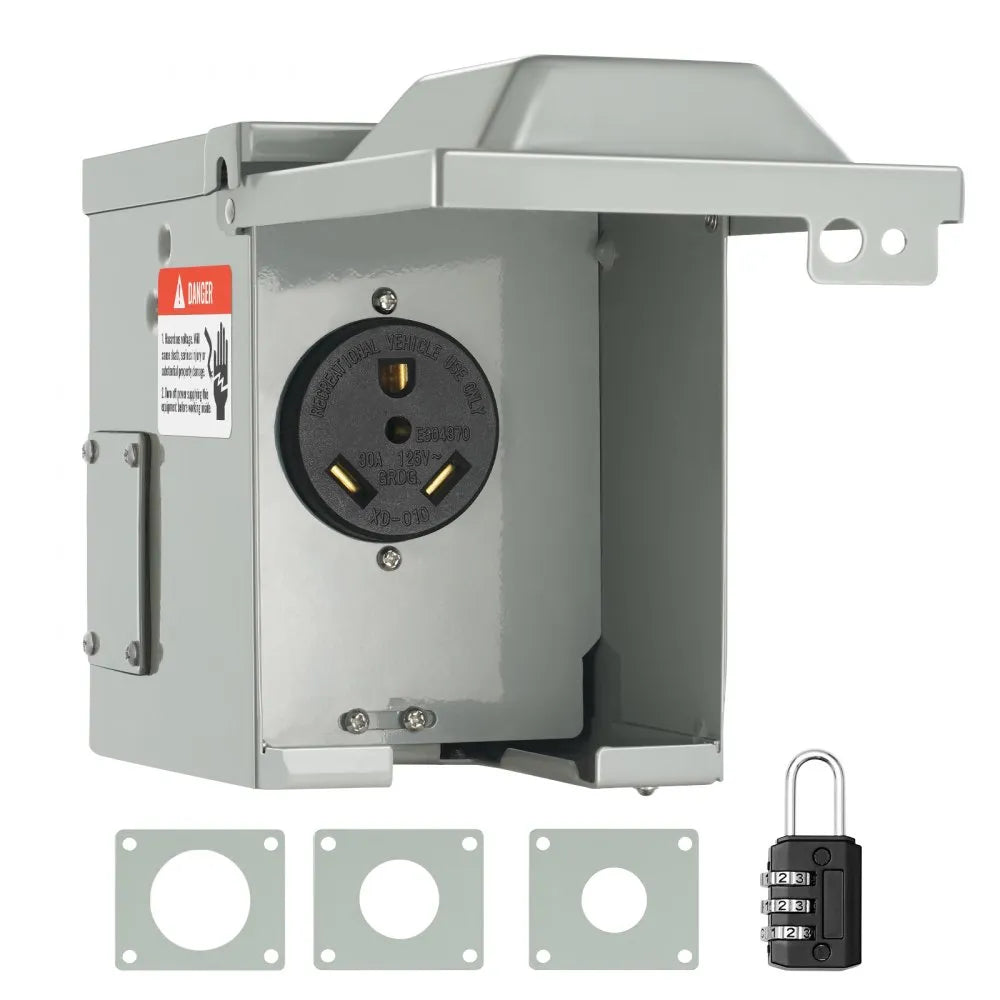 RV-30A - Durable Weatherproof 30 Amp RV Power Outlet Box with Lockable Panel