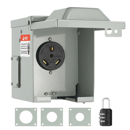 RV-30A - Durable Weatherproof 30 Amp RV Power Outlet Box with Lockable Panel