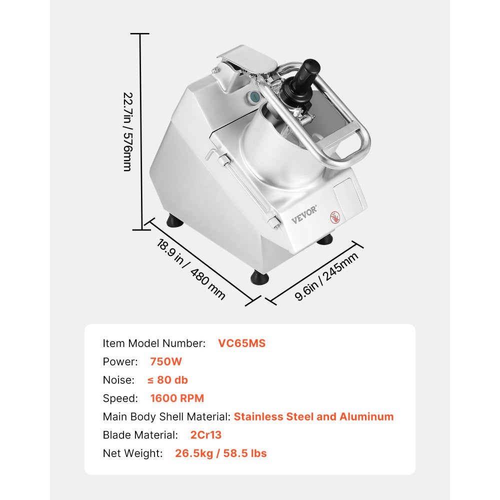 VC65MS - 750W Food Processor with Swift Chopping Blades & Anti-Slip Base