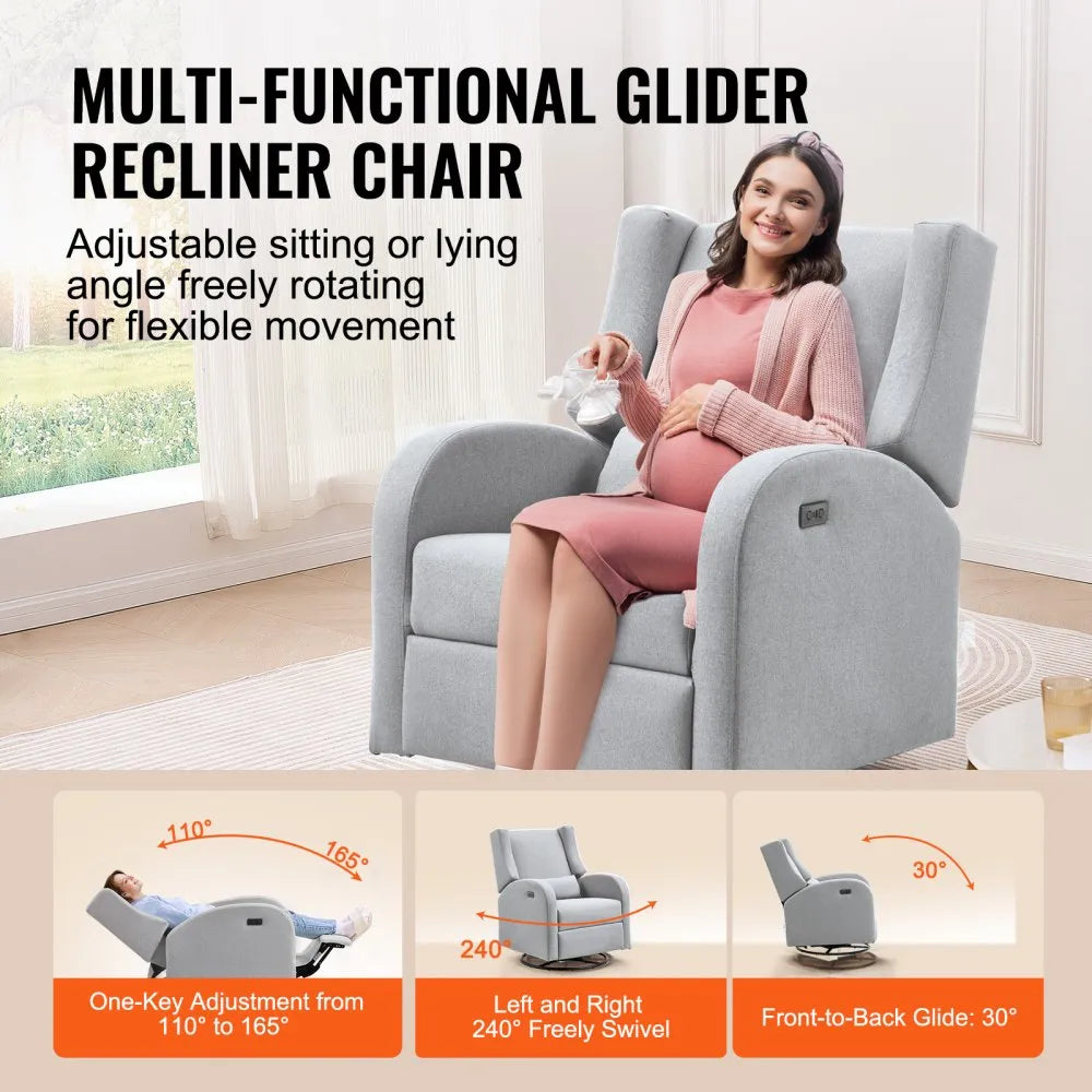 SX-81444-3(US) - Power Recliner Glider with USB, 240° Swivel в Light Gray