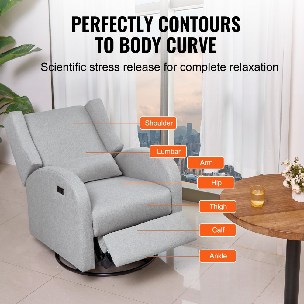 SX-81444-3(US) - Power Recliner Glider with USB, 240° Swivel в Light Gray