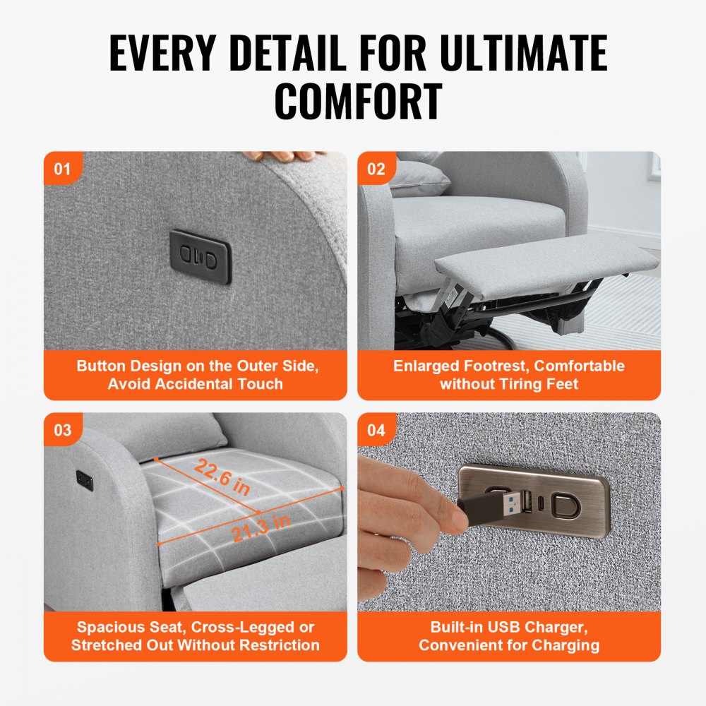 SX-81444-3(US) - Power Recliner Glider with USB, 240° Swivel в Light Gray