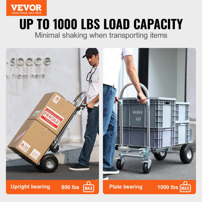 2143B - Durable Aluminum Folding Hand Truck, 800 lbs Capacity, Versatile Design