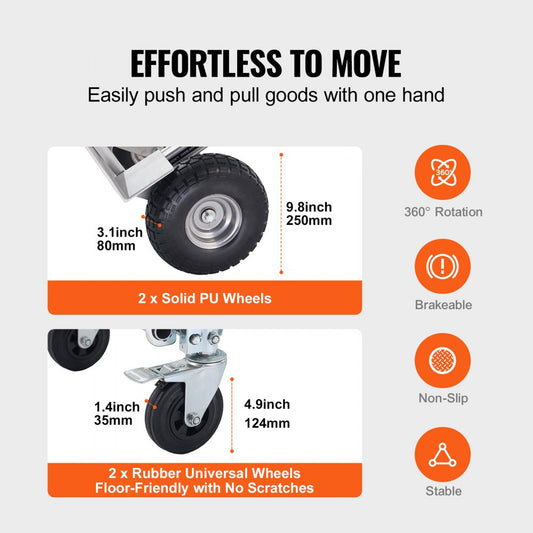 2143B - Durable Aluminum Folding Hand Truck, 800 lbs Capacity, Versatile Design