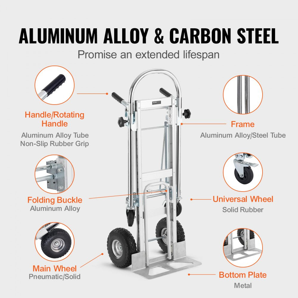 2143B - Durable Aluminum Folding Hand Truck, 800 lbs Capacity, Versatile Design