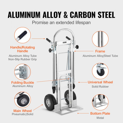 2143B - Durable Aluminum Folding Hand Truck, 800 lbs Capacity, Versatile Design