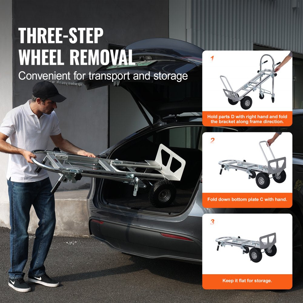 2143B - Durable Aluminum Folding Hand Truck, 800 lbs Capacity, Versatile Design