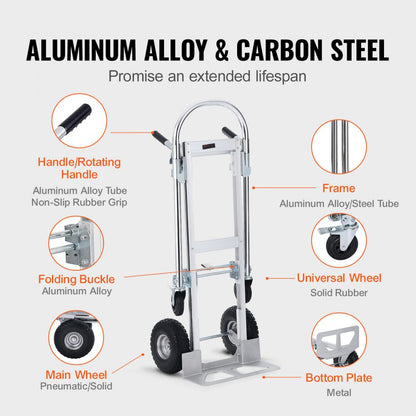 2143 - VEVOR 1000 lbs Aluminum Folding Hand Truck, Space-Saving Design