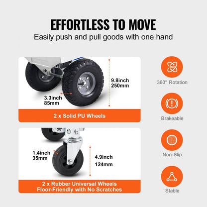 FHT250A - Heavy-Duty 2-in-1 Aluminum Hand Truck, 800 lbs Capacity
