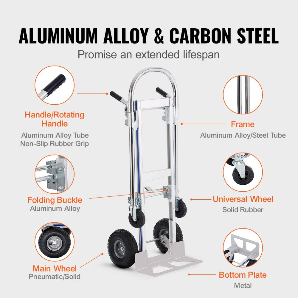 FHT250A - Heavy-Duty 2-in-1 Aluminum Hand Truck, 800 lbs Capacity
