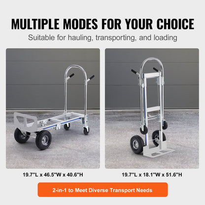 FHT250A - Heavy-Duty 2-in-1 Aluminum Hand Truck, 800 lbs Capacity
