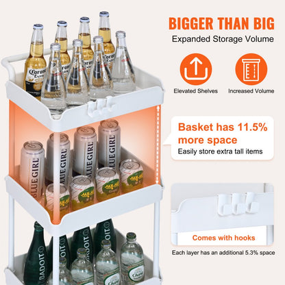 RY810325 - 3-Tier White Utility Cart for Kitchen and Office Spaces