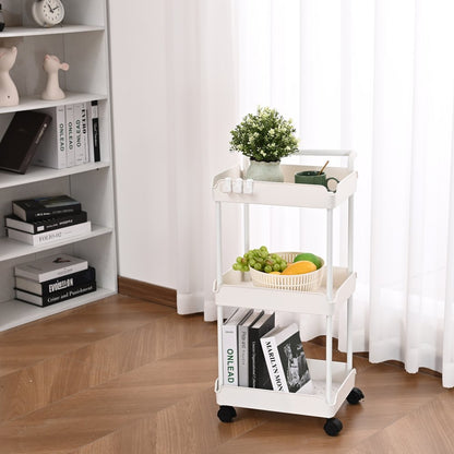 RY810325 - 3-Tier White Utility Cart for Kitchen and Office Spaces