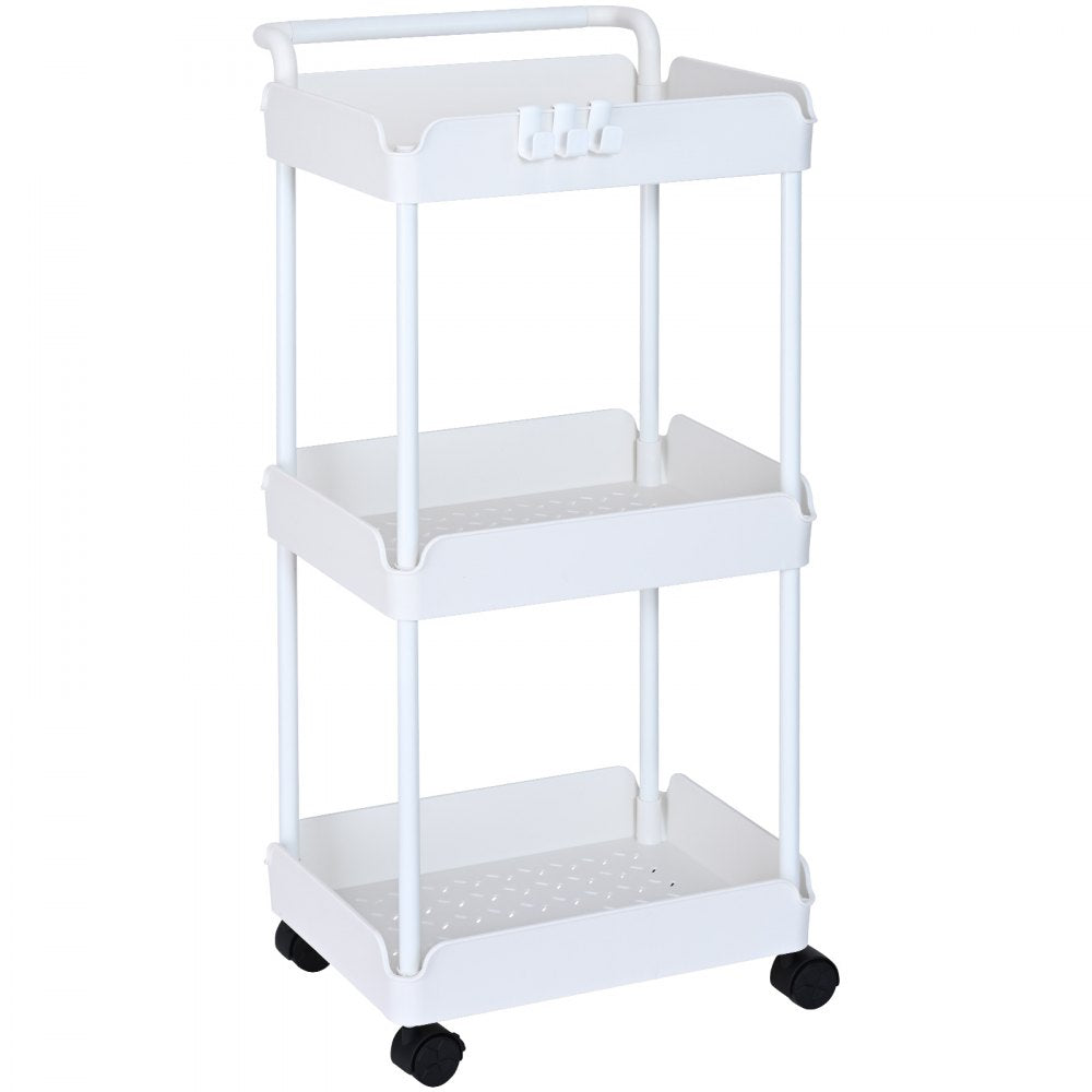 RY810325 - 3-Tier White Utility Cart for Kitchen and Office Spaces