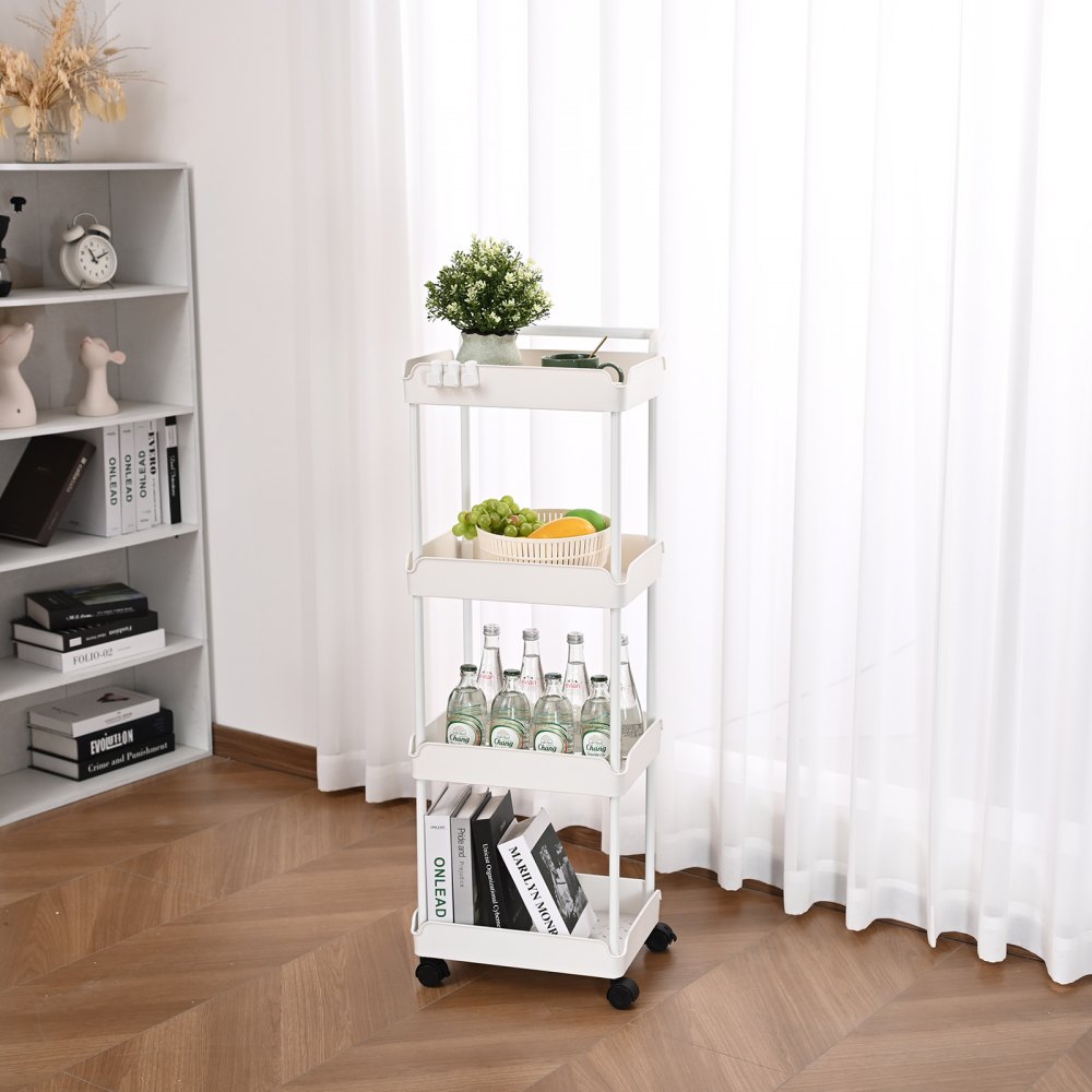 RY810369 - 4-Tier White Utility Cart, Durable & Space-Saving Design