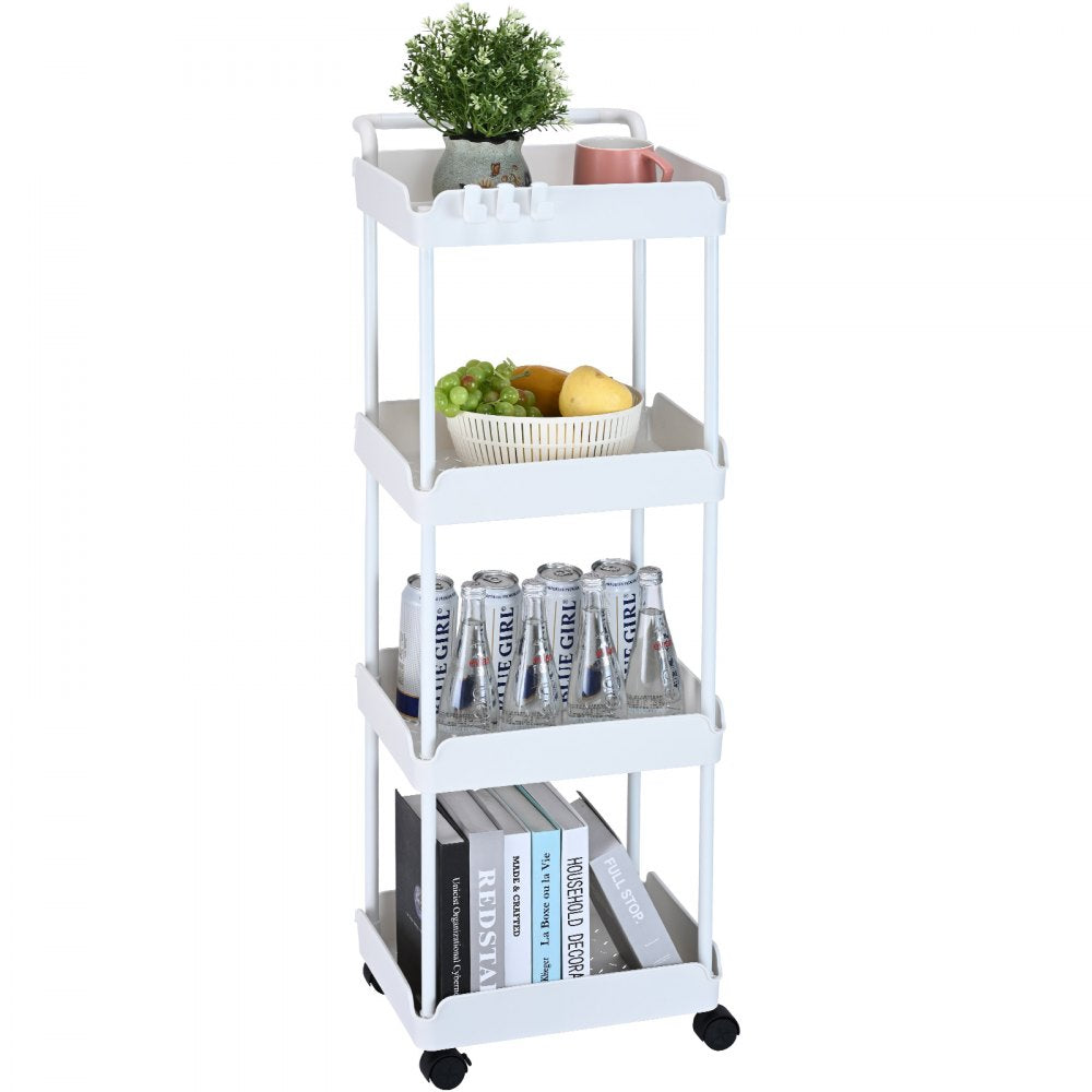 RY810369 - 4-Tier White Utility Cart, Durable & Space-Saving Design