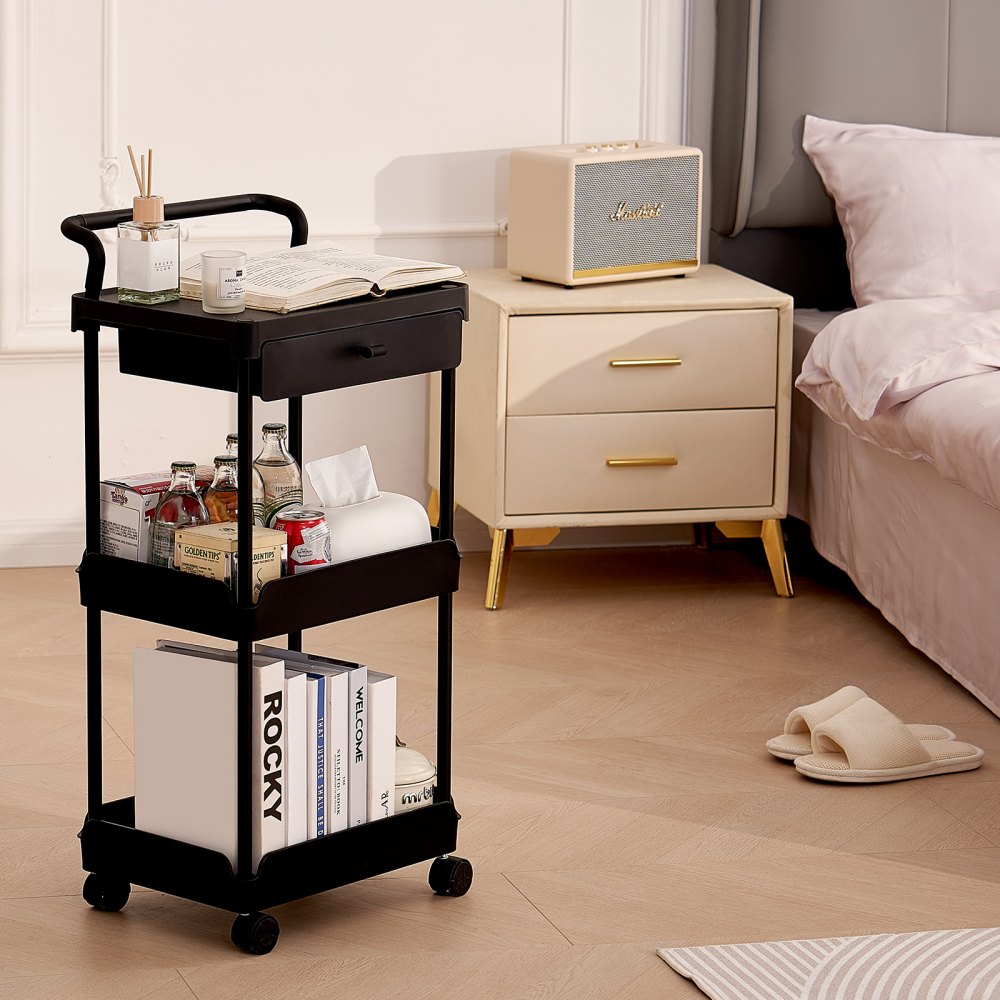 RY810289-1 - Heavy-Duty 3-Tier Rolling Cart, Easy Assembly & 360-Degree Wheels