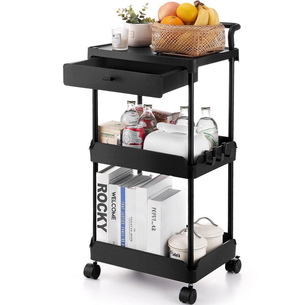 RY810289-1 - Heavy-Duty 3-Tier Rolling Cart, Easy Assembly & 360-Degree Wheels