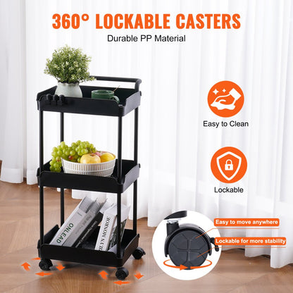 RY810325-1 - Space-Saving 3-Tier Rolling Cart with Lockable Wheels