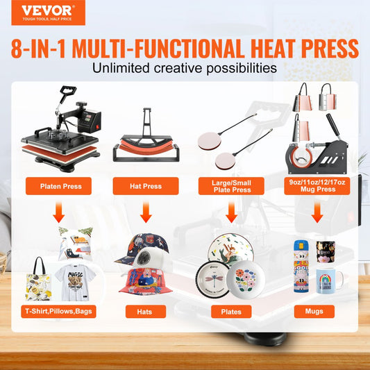 TLM13138 - 8-in-1 Heat Press Machine, 12"x15" with Swivel Design