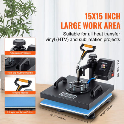 TLM38388 - 6-in-1 15" Heat Press Machine for Shirts & Mugs