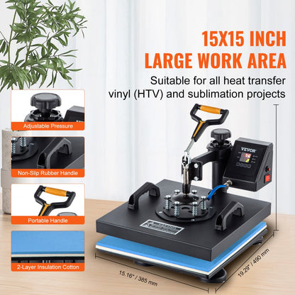 TL1515 - 15" x 15" 5-in-1 Heat Press with Double-Layer Insulation