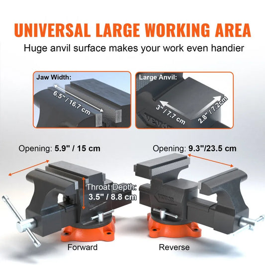 6.5 Bench Vise - 6.5" Ductile Iron Vise with 4496 lbs Grip