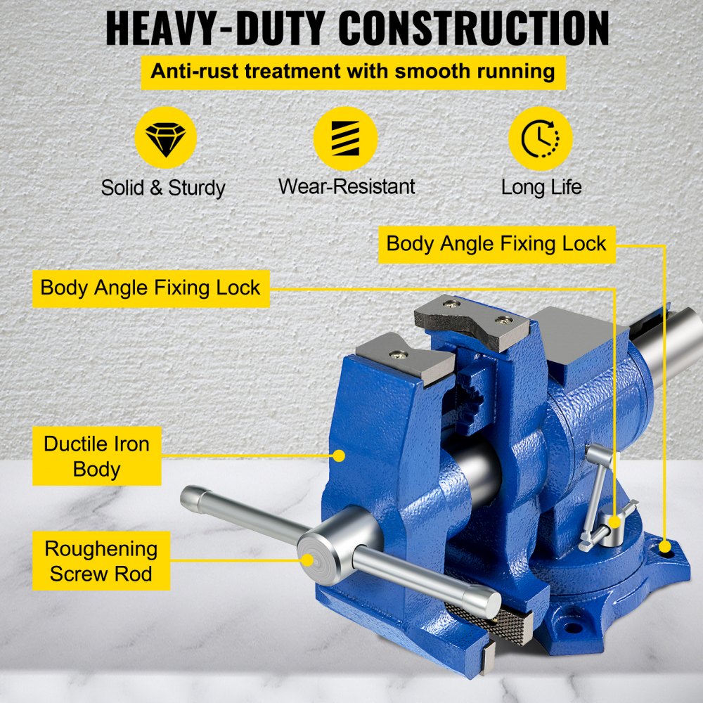 010825451507 - 6" VEVOR Heavy-Duty Bench Vise with 360° Double Swivel